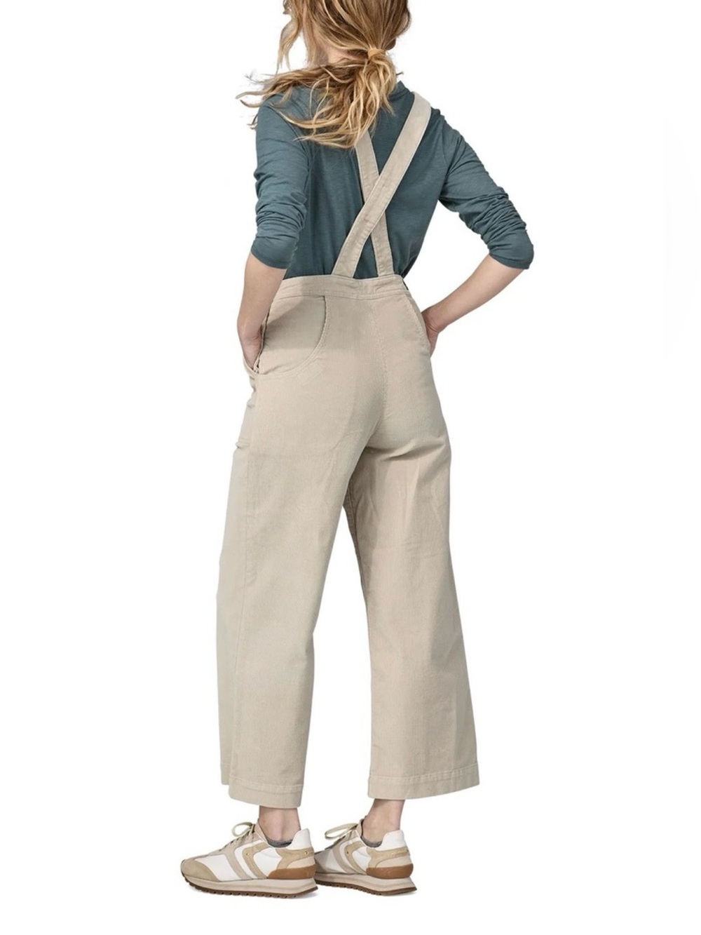 Patagonia Women's Sz 8 Stand Up Cropped Corduroy Overalls in Beige/Tan Wide Leg - Picture 2 of 15